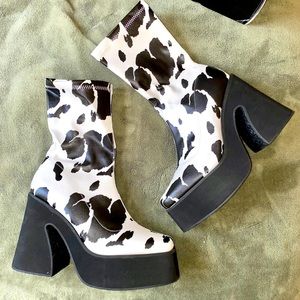 Nasty Gal Cow Print Platform Boots